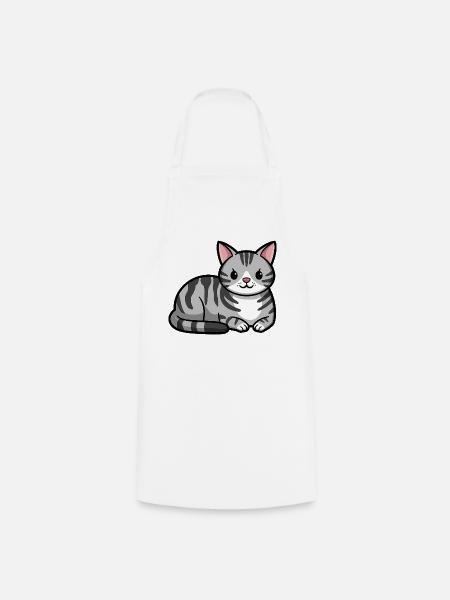 Grau getigerte Katze - Kochschürze - Weiß