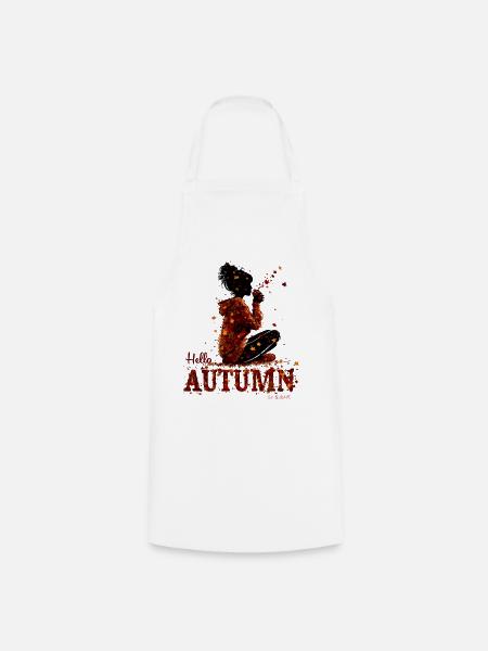Hello Autumn – Cozy Girl and Hot Drink - Cooking Apron - white