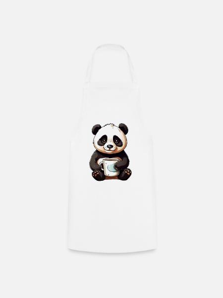 Kuschel-Panda mit Kaffeetasse - Kochschürze - Weiß