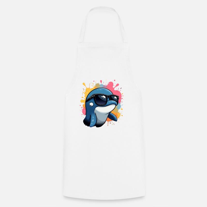 Cool dolphin with sunglasses - Cooking Apron - white