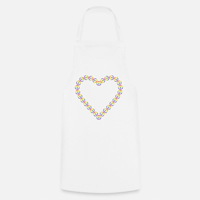 Rainbow Peace Heart Pattern - Cooking Apron - white