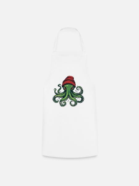 Oktopus mit roter Mütze - Kochschürze - Weiß