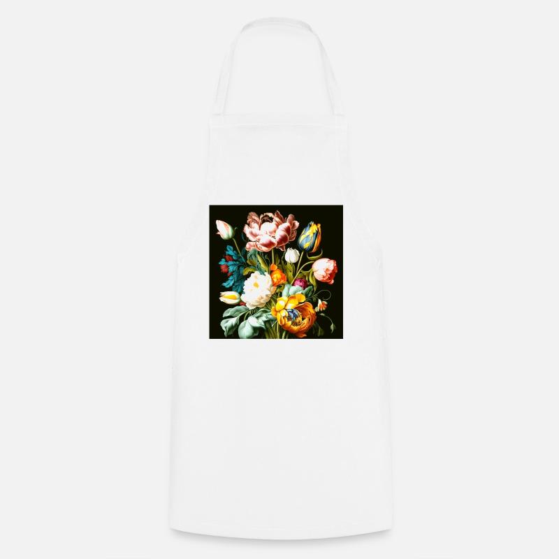 Textured floral composition on black - Cooking Apron - white