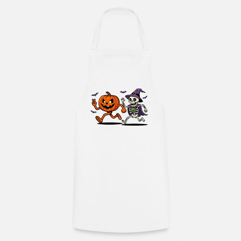 Funny Halloween Skeleton with Pumpkin - Cooking Apron - white