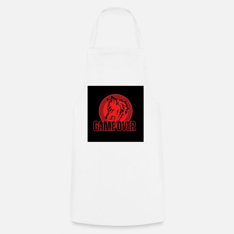 Aggressive Red Wolf "Game Over" - Cooking Apron - white
