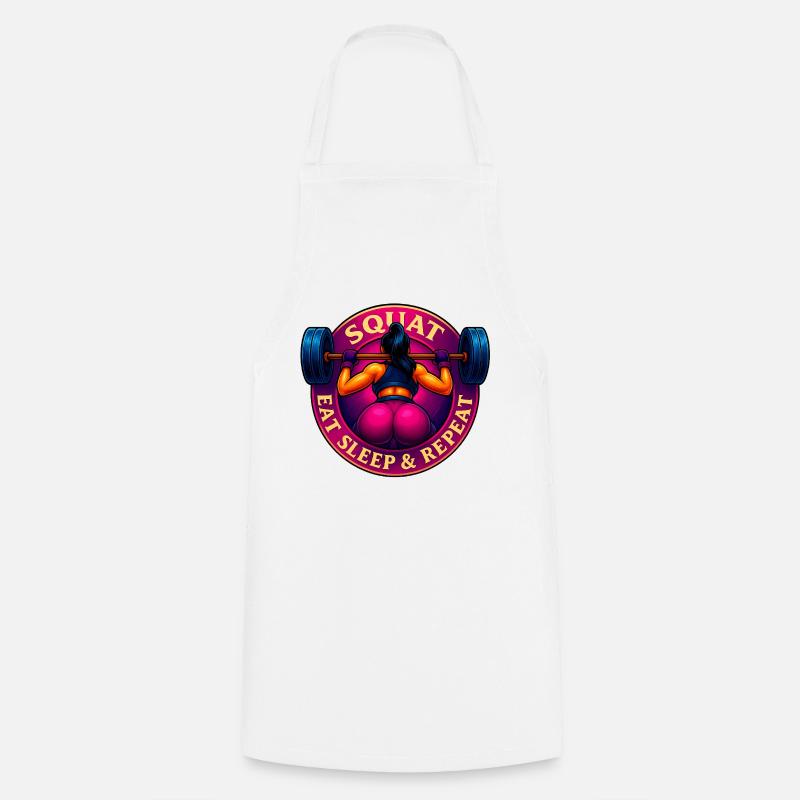 Squat, Eat, Sleep & Repeat! - Cooking Apron - white
