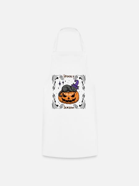 Schläfrige Katze Halloween _Dekoriert - Kochschürze - Weiß