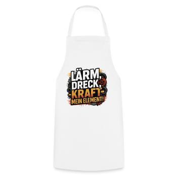 Lärm Dreck Kraft – Mein Element - Kochschürze - Weiß - Vorne - AI Model Male 185 dark (185cm)