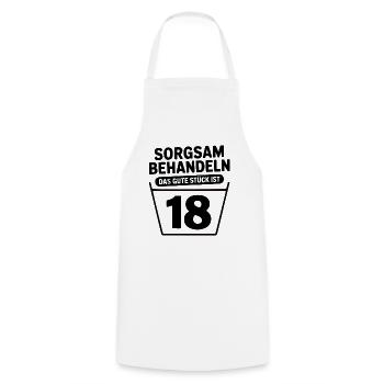 18e anniversaire – Traitez avec soin des choses drôles - Tablier de cuisine - blanc - Devant - AI Model Male 185 dark (185cm)