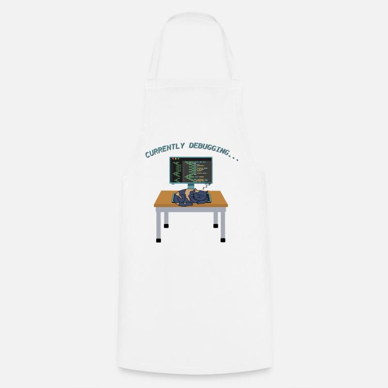 Cat debugging on the monitor - Cooking Apron - white