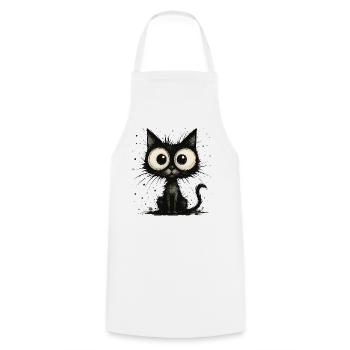 Funny black cat with big eyes – splash - Cooking Apron - white - Front - AI Model Male 185 dark (185cm)