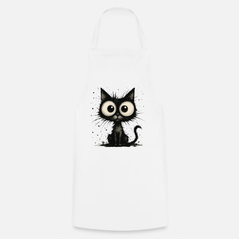 Funny black cat with big eyes – splash - Cooking Apron - white