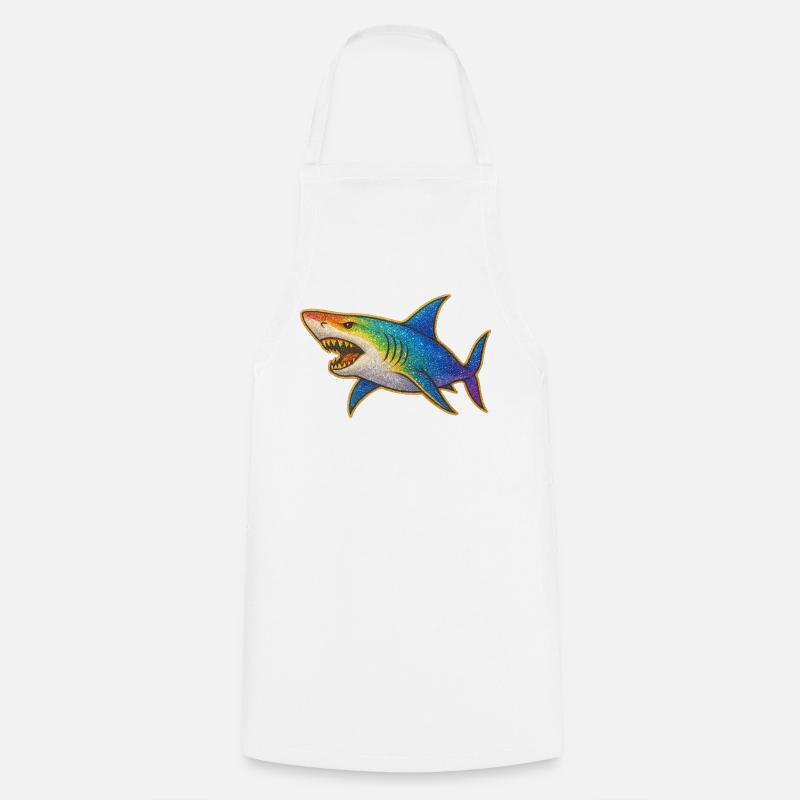 Rainbow Glitter Shark Motif - Cooking Apron - white