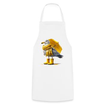 Seagull with yellow umbrella and boots - Cooking Apron - white - Front - AI Model Male 185 dark (185cm)