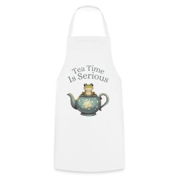 Tea Time is Serious – Frog in Teapot - Cooking Apron - white - Front - AI Model Male 185 dark (185cm)