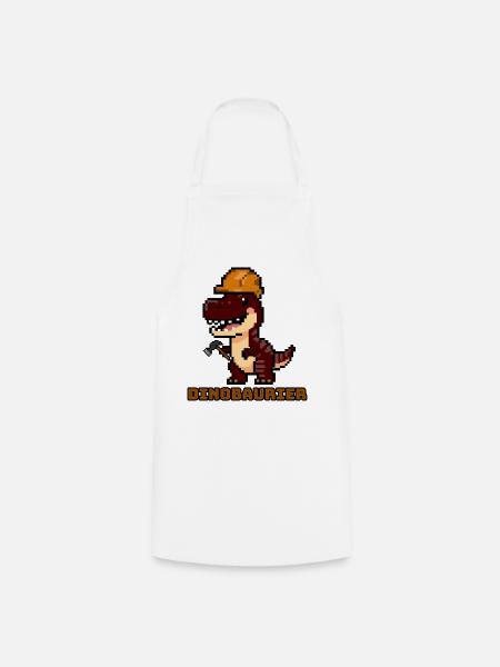 DinoBAUrier - Pixel Art Dinosaurier Bauhelm! 👷♂️ - Kochschürze - Weiß