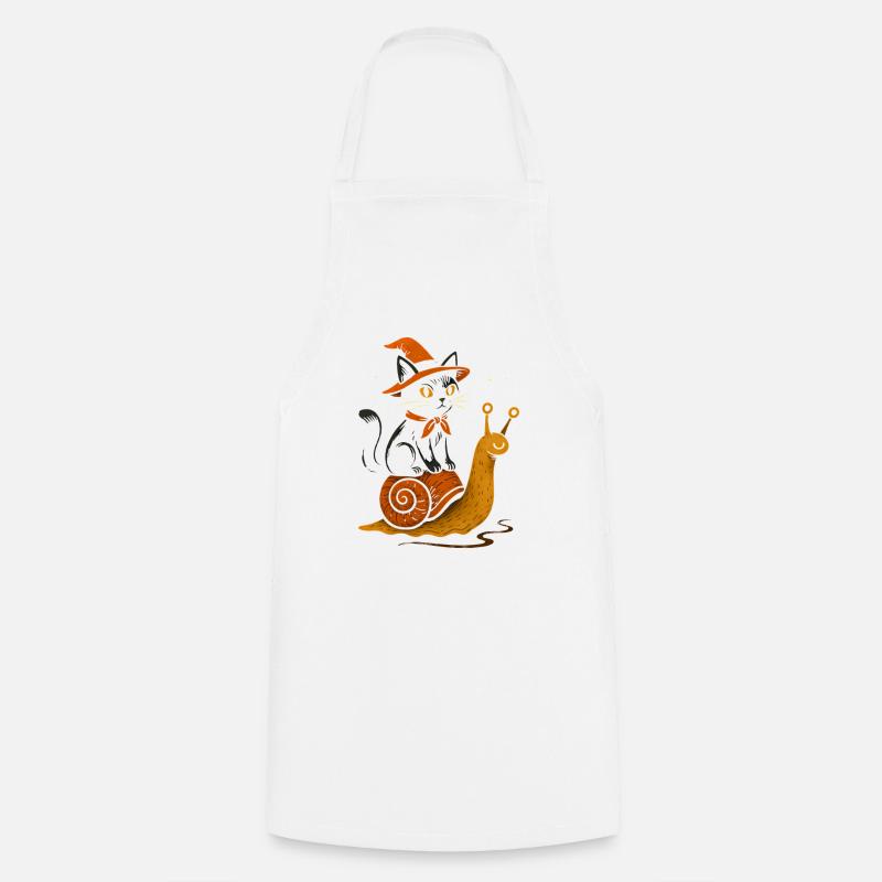 Chat sorcière sur escargot - Tablier de cuisine - blanc