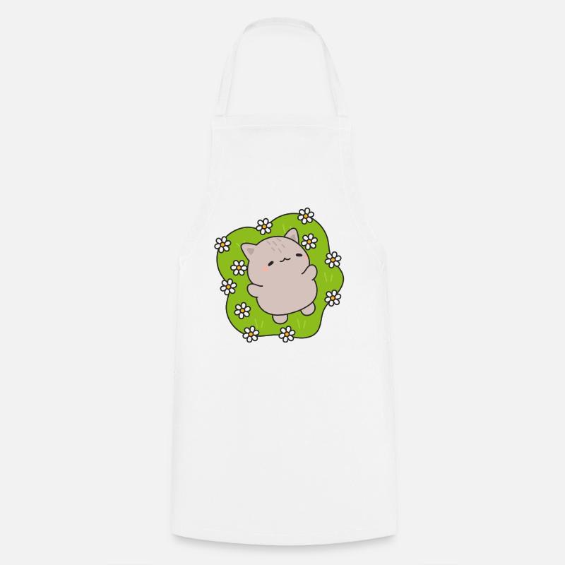 Chat mignon danse parmi des fleurs - Tablier de cuisine - blanc