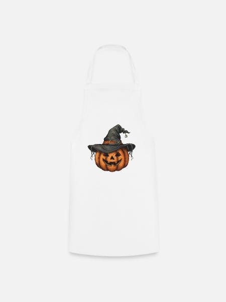 Halloween Kürbis mit Hexenhut - Kochschürze - Weiß