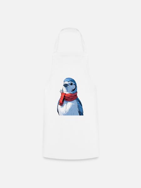 Wintervogel mit rotem Schal - Kochschürze - Weiß
