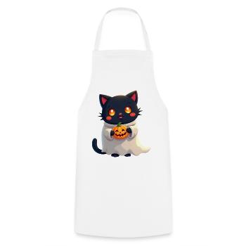 Chat d’Halloween avec citrouille d’Halloween - Tablier de cuisine - blanc - Devant - AI Model Male 185 dark (185cm)
