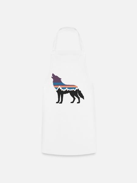 Wolf Hund Berg Landschaft Wald Wandern Silhouette - Kochschürze - Weiß