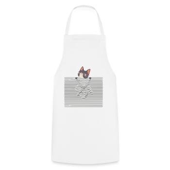 Curious Cat – Funny Optical Line Art - Kochschürze - Weiß - Vorne - AI Model Male 185 dark (185cm)