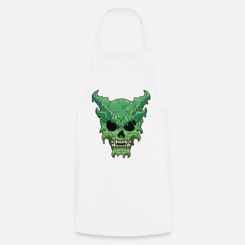 Dripping Green Demon Skull - Cooking Apron - white