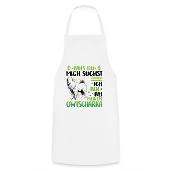 I'm with my Caucasian Ovcharka - Cooking Apron - white - Front - AI Model Male 185 dark (185cm)