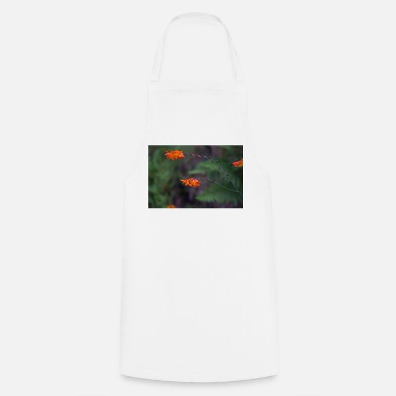 Orange Bloom on Arching Stem - Cooking Apron - white