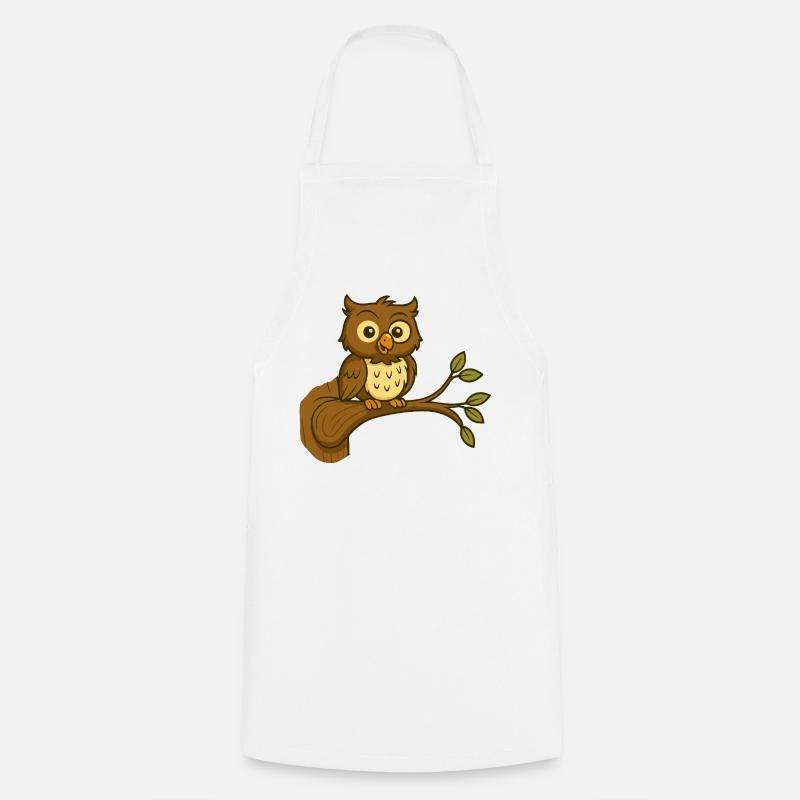 Mignon hibou de la forêt sur branche - Tablier de cuisine - blanc