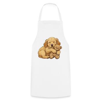 Golden Retriever puppy with teddy bear - Cooking Apron - white - Front - AI Model Male 185 dark (185cm)