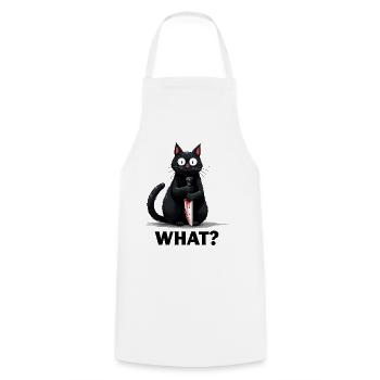 WHAT? Killer Cat - Cooking Apron - white - Front - AI Model Male 185 dark (185cm)