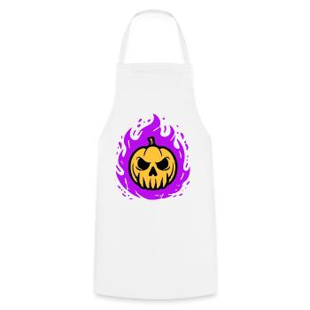 Citrouille orange avec flammes violettes - Tablier de cuisine - blanc - Devant - AI Model Male 185 dark (185cm)