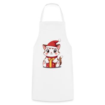 Cute cat Christmas with present - Cooking Apron - white - Front - AI Model Male 185 dark (185cm)
