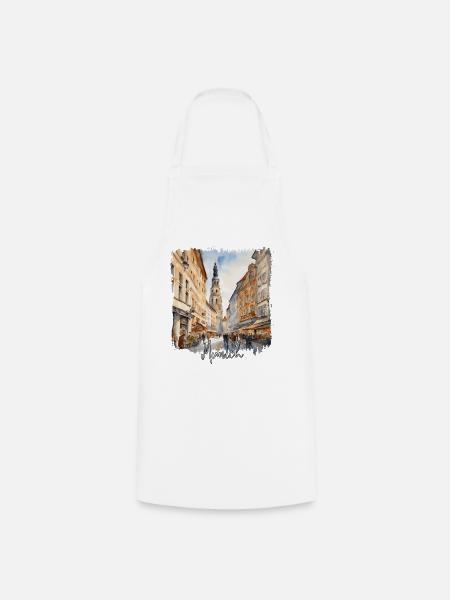 Münchener Aquarell, München, Deutschland - Kochschürze - Weiß