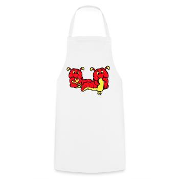 2 Caterpillars Worm Happy Eating Pizza Sausage Eating - Cooking Apron - white - Front - AI Model Male 185 dark (185cm)