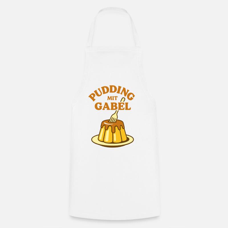 Pudding with fork - Cooking Apron - white
