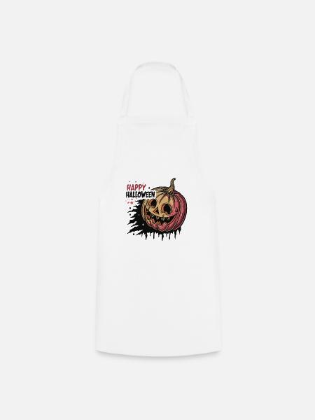 Ausdrucksstarker Halloween Kürbis - Kochschürze - Weiß