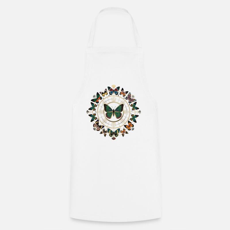 Golden Butterfly Mandala Circle - Cooking Apron - white