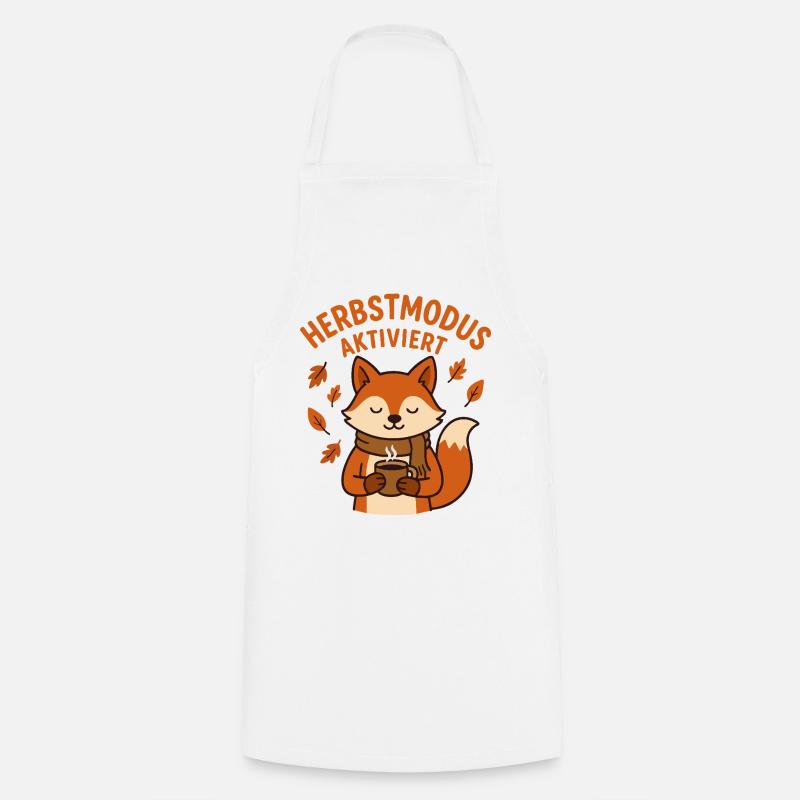 Herbstmodus aktiviert | Fuchs mit Kaffeetasse - Kochschürze - Weiß
