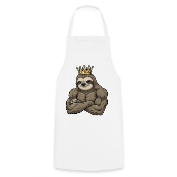 fort paresseux roi dessin animé fitness portrait - Tablier de cuisine - blanc - Devant - AI Model Male 185 dark (185cm)