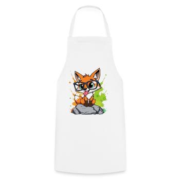 Spectacled fox on stone - Cooking Apron - white - Front - AI Model Male 185 dark (185cm)