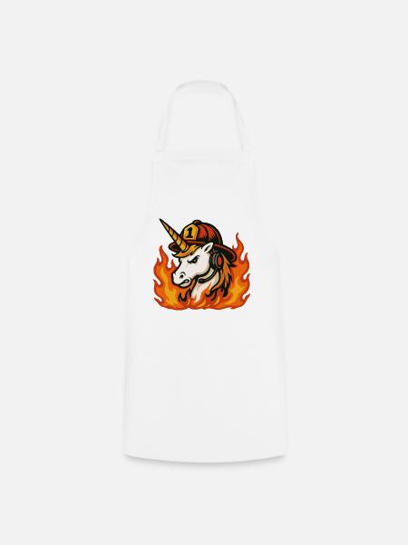 Flammender Einhorn-Feuerwehrmann - Kochschürze - Weiß