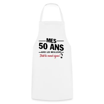 50th Anniversary 1975 Funny Gift - Cooking Apron - white - Front - AI Model Male 185 dark (185cm)