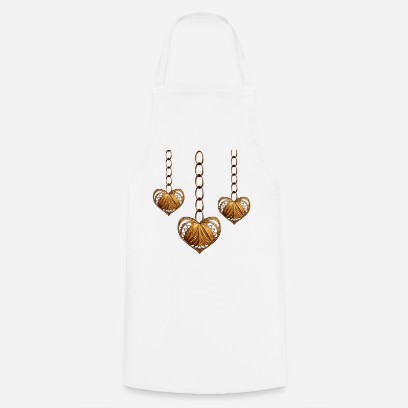 Golden hearts in a chain - Cooking Apron - white
