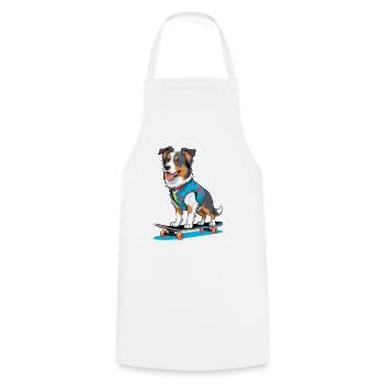 Skateboardhund im Jeansvest - Kochschürze - Weiß - Vorne - AI Model Male 185 dark (185cm)