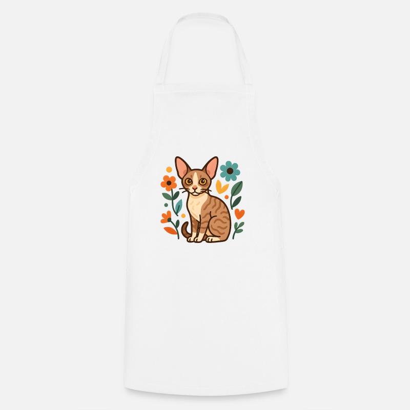 Cornish Rex Cat Among Flowers - Cooking Apron - white
