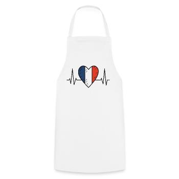 France Heartbeat Line French Flag Love Design - Cooking Apron - white - Front - AI Model Male 185 dark (185cm)