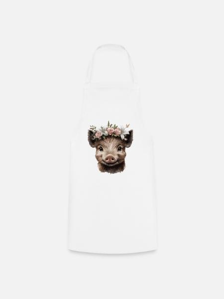 Schwein mit Blumenkronen Design - Kochschürze - Weiß